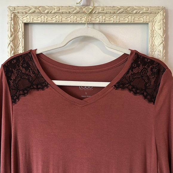 LOGO by Lori Goldstein Rust Top with Black Lace - Picture 7 of 14